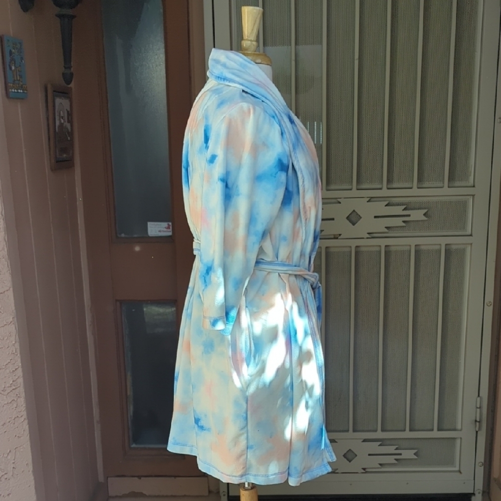 Jane and Bleecker Blue and Peach Plush Tie-Waist Jacket - Picture 6 of 6